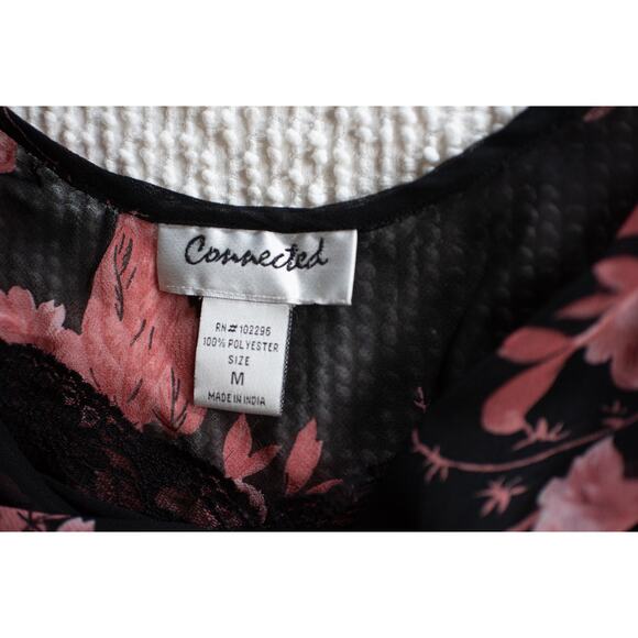 Y2K Fairy Grunge Dress Asymmetric Handkerchief Hem Dark Florals Vintage M Sheer - Picture 6 of 9